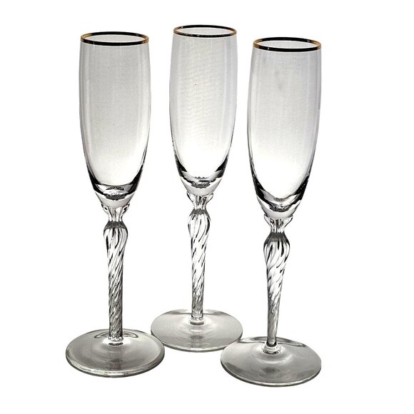 Lenox Other - Lenox Monroe Gold Champagne Flutes 9" crystal twisted stem elegant vtg fine glas
